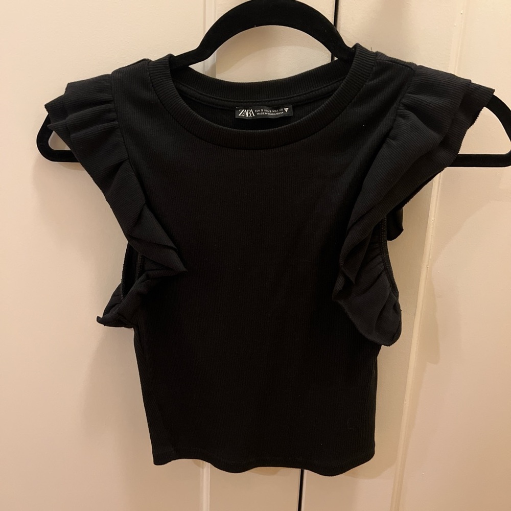 Zara Elegant Black Ruffle Top